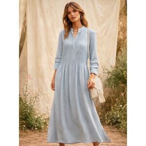 Samsoe Samsoe Elm Pintuck Oversized Shift Dress Dusty Blue Lagenlook Boho M SEE